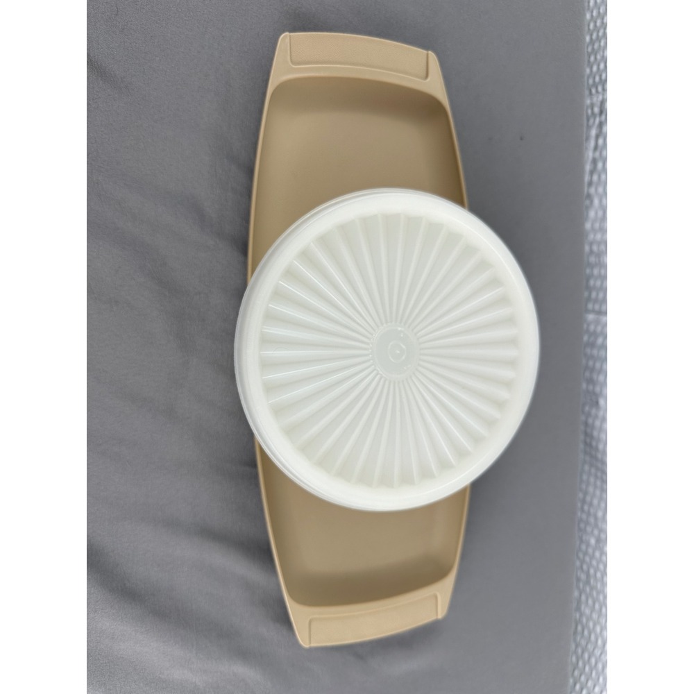 Tupperware #771-5 Dip & Serve Chip Set‎ Tan Tray Bowl Lid 1970s Vintage